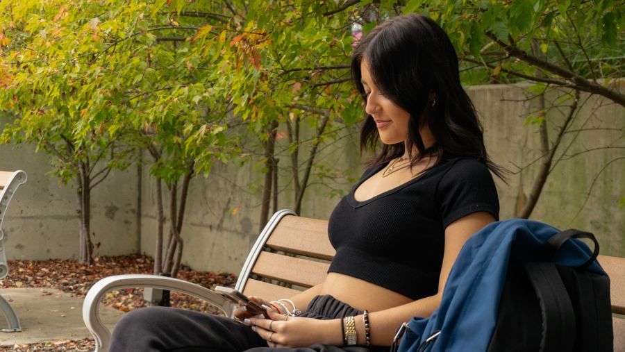 Woman reading on a park bench